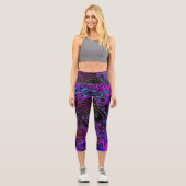 Leggings Capri Trippy Black et Magenta Retro Liquid Swirl (Recto)