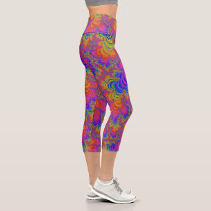 Leggings Capri Trippy Funky Gras Vibrant Abstrait Fractal Arc-en-