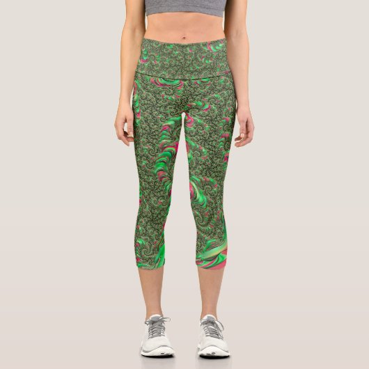 Leggings Capri Trippy Funky Psychedelic Super Spiral Fractal Art (Recto)