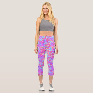 Leggings Capri Trippy Hippie Bold Colorful Neon Acid Trip Marblé