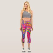 Leggings Capri Trippy Jaune, Rouge et Bleu Art Super Abstrait (Recto)