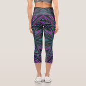 Leggings Capri Trippy Magenta, Bleu et Vert Papillon Abstrait (Verso)