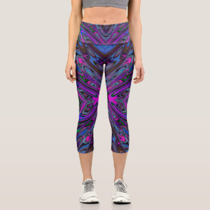 Leggings Capri Trippy Magenta, Bleu et Vert Papillon Abstrait