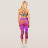 Leggings Capri Trippy Magenta et Orange Jardin impressionniste (Verso)