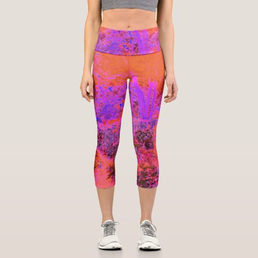 Leggings Capri Trippy Magenta et Orange Jardin impressionniste (Recto)