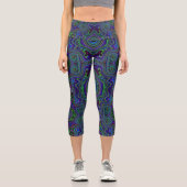 Leggings Capri Trippy Retro Royal Blue et Lime Green Abstrait (Recto)