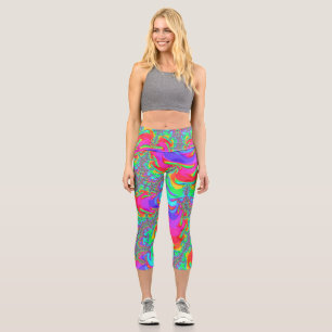 Leggings Capri Trippy Retro Vibrant Neon Arc-en-ciel Fractal Art