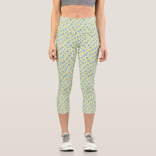 Leggings Capri Trippy super Wavy 60s Flower Checks Jaune Bleu