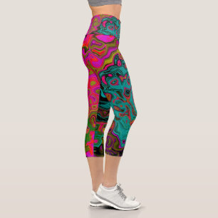 Leggings Capri Trippy Turquoise Abstrait Retro Liquid Swirl