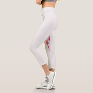 Leggings Capri Trois fleurs roses avec un arrière - plan noir