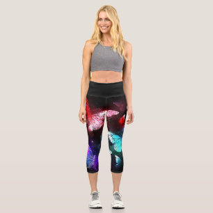 Leggings Capri Trois papillons brillants sur l'arrière - plan de 