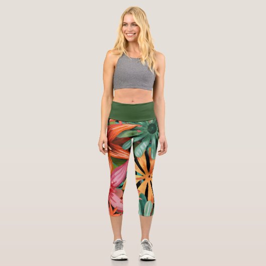 Leggings Capri tropical/hawaïen/floral/fleur (Recto)