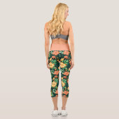Leggings Capri Tropical Orange Et Fleurs Vertes Motif Floral (Verso)
