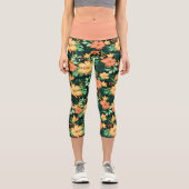 Leggings Capri Tropical Orange Et Fleurs Vertes Motif Floral (Recto)