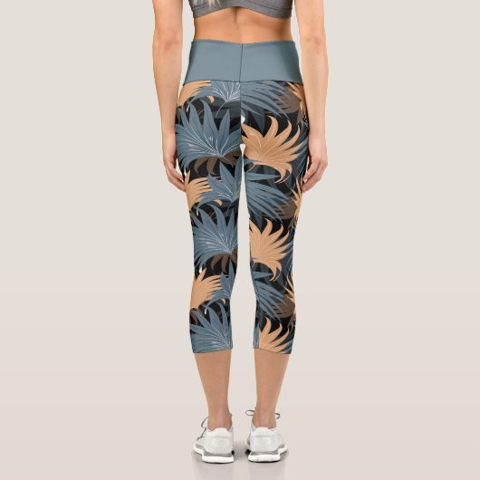 Leggings Capri Tropical Palm Feuille Grey Foliage Yoga Exercice (Verso)