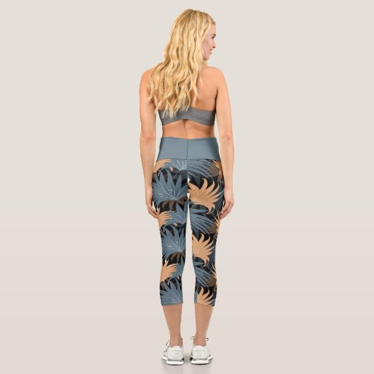 Leggings Capri Tropical Palm Feuille Grey Foliage Yoga Exercice (Verso)