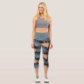 Leggings Capri Tropical Palm Feuille Grey Foliage Yoga Exercice (Recto)