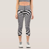 Leggings Capri Tunnel d'illusion optique - Noir et blanc hypnotiq (Recto)
