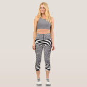 Leggings Capri Tunnel d'illusion optique - Noir et blanc hypnotiq (Recto)