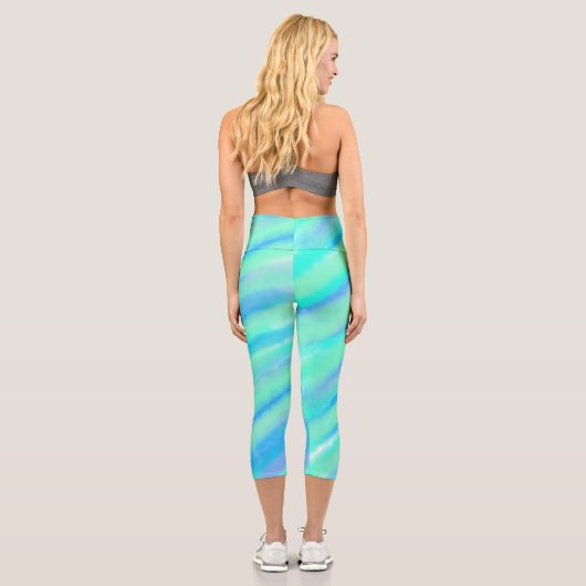 Leggings Capri Turquoise bleu vert filigranes ajouter votre monog (Verso)