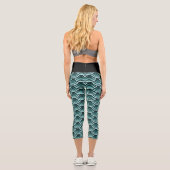 Leggings Capri Turquoise Blue Green Wave Circles Art Motif (Verso)