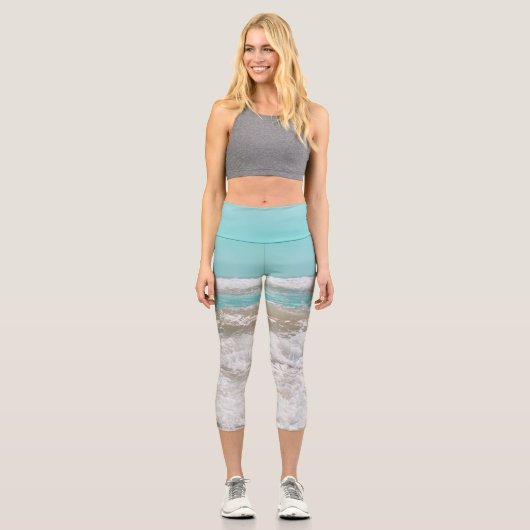 Leggings Capri Turquoise Blue Sky Ocean Waves Foam (Recto)