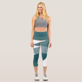 Leggings Capri Turquoise et blanc abstrait (Recto)