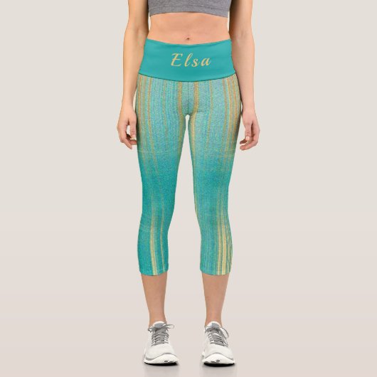 Leggings Capri Turquoise et or moderne (Recto)
