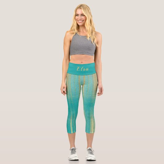 Leggings Capri Turquoise et or moderne (Recto)