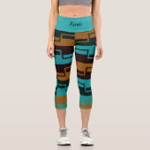 Leggings Capri Turquoise géométrique Noir et Brown (Recto)