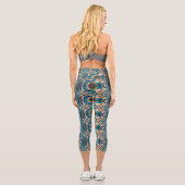 Leggings Capri Turquoise Gold Sun Southwestern Art (Verso)