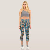 Leggings Capri Turquoise Gold Sun Southwestern Art (Recto)