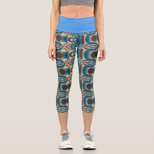 Leggings Capri Turquoise Gold Sun Southwestern Art (Recto)