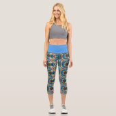 Leggings Capri Turquoise Gold Sun Southwestern Art (Recto)