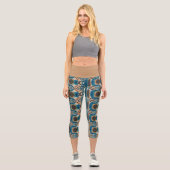 Leggings Capri Turquoise Gold Sun Southwestern Art (Recto)