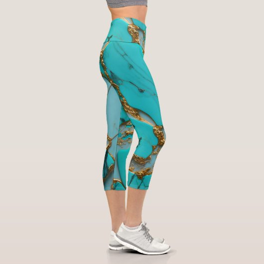 Leggings Capri Turquoise Marble with Golden Veins (Droite)