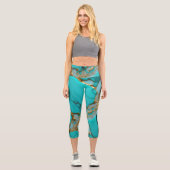Leggings Capri Turquoise Marble with Golden Veins (Recto)
