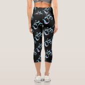 Leggings Capri Turquoise Marbled Om Scattered Black Background (Verso)