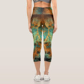 Leggings Capri Turquoise+Orange Fractal Swirl V1 (Verso)
