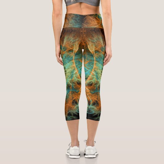 Leggings Capri Turquoise+Orange Fractal Swirl V1 (Verso)