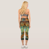 Leggings Capri Turquoise+Orange Fractal Swirl V1 (Verso)