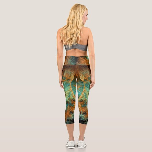 Leggings Capri Turquoise+Orange Fractal Swirl V1 (Verso)