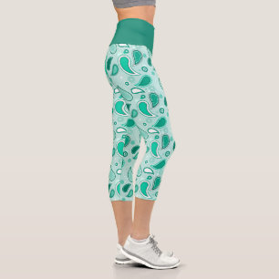 Leggings Capri Turquoise Paisley Capris haut taille
