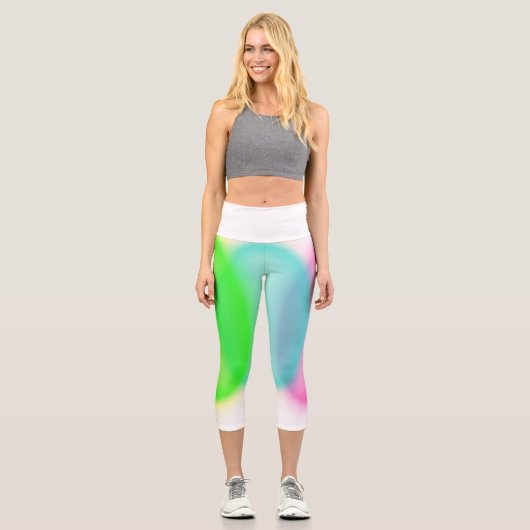 Leggings Capri Turquoise Vert Rose d'Art Abstrait (Recto)