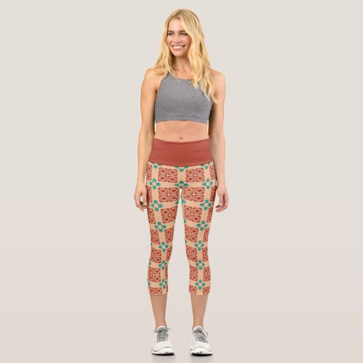 Leggings Capri Turquoise Zia Tribal Brown Tan (Recto)