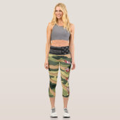 Leggings Capri Un camouflage vert arraché, et un drapeau américai (Recto)