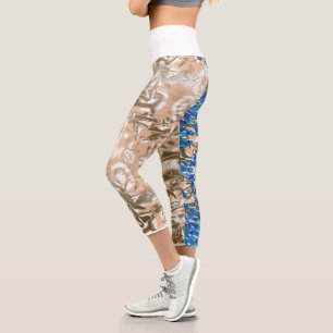 Leggings Capri Un motif de cachemire élaboré en bleu et marron, h