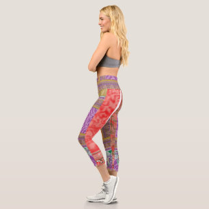 Leggings Capri un motif de point de croix avec un ba pourpre et j