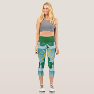 Leggings Capri un shamrock vert et un soleil jaune