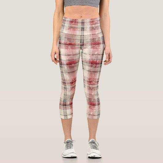 Leggings Capri Un Tartan de Noël Floral Design série #15 (Recto)